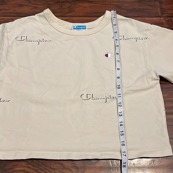 Champion Cream Color Logo Print Design Cropped Top Casual Contemporary Boho - Picture 6 of 8